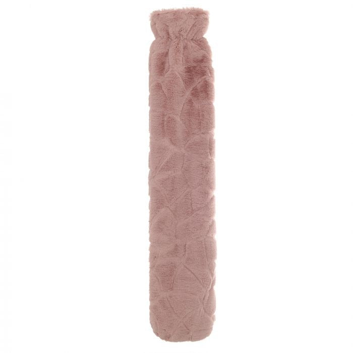 Long Hot Water Bottle with Pink Faux Fur - 2L