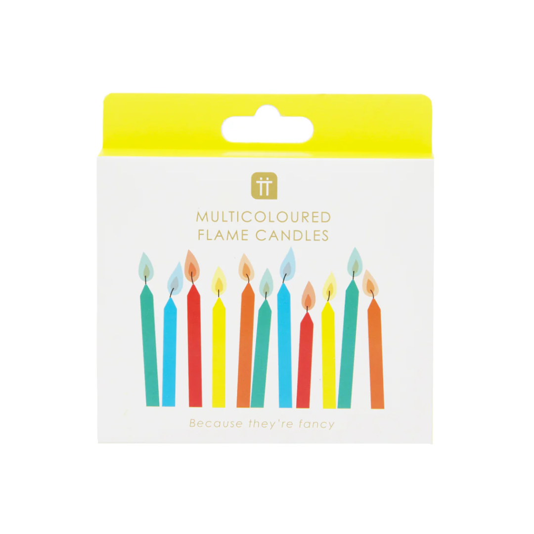 Rainbow Birthday Candles With Coloured Flames 12 Pack