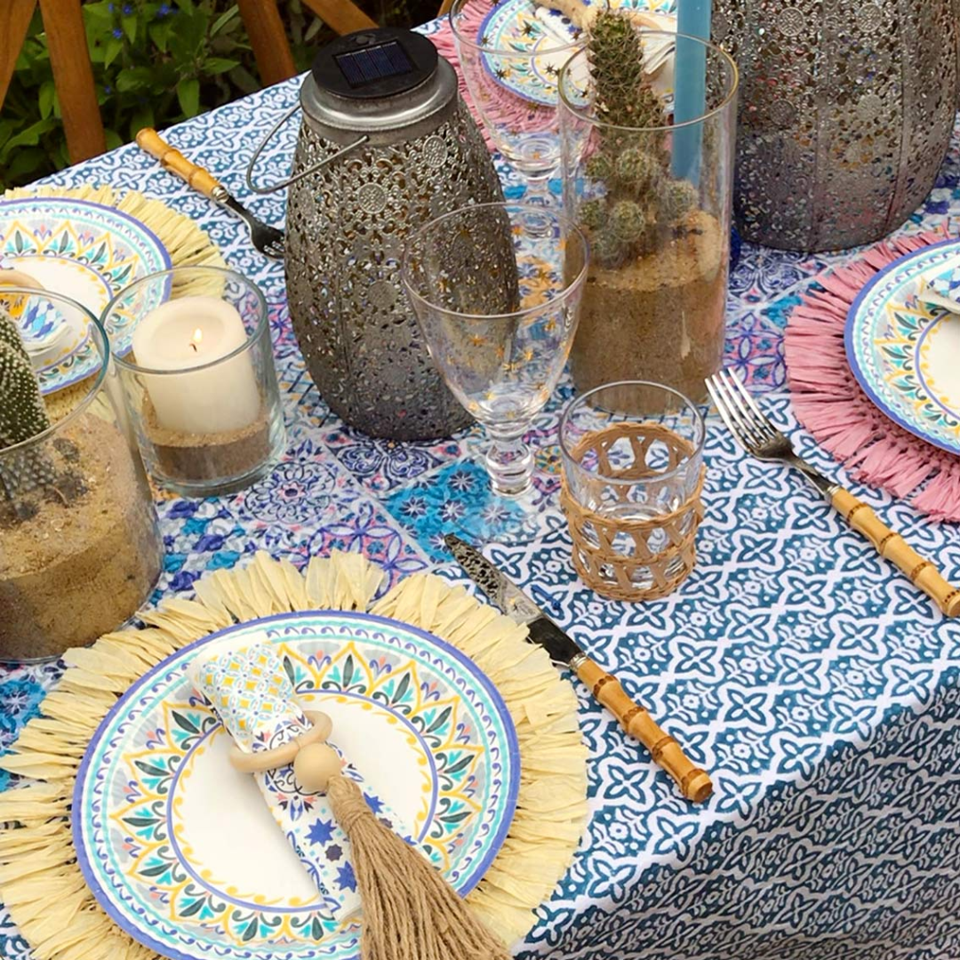 Moroccan Souk Tile Blue Table Runner