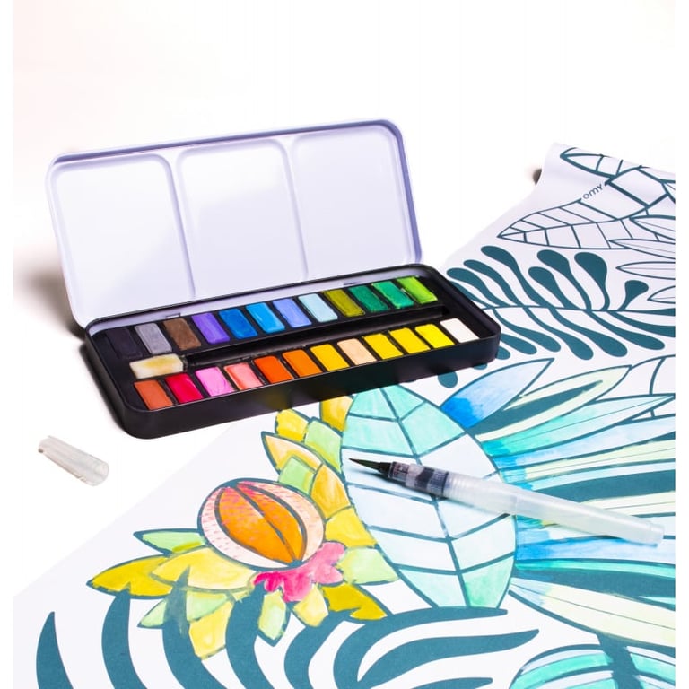 Palette Aquarelle 24 Couleurs Et Pinceau