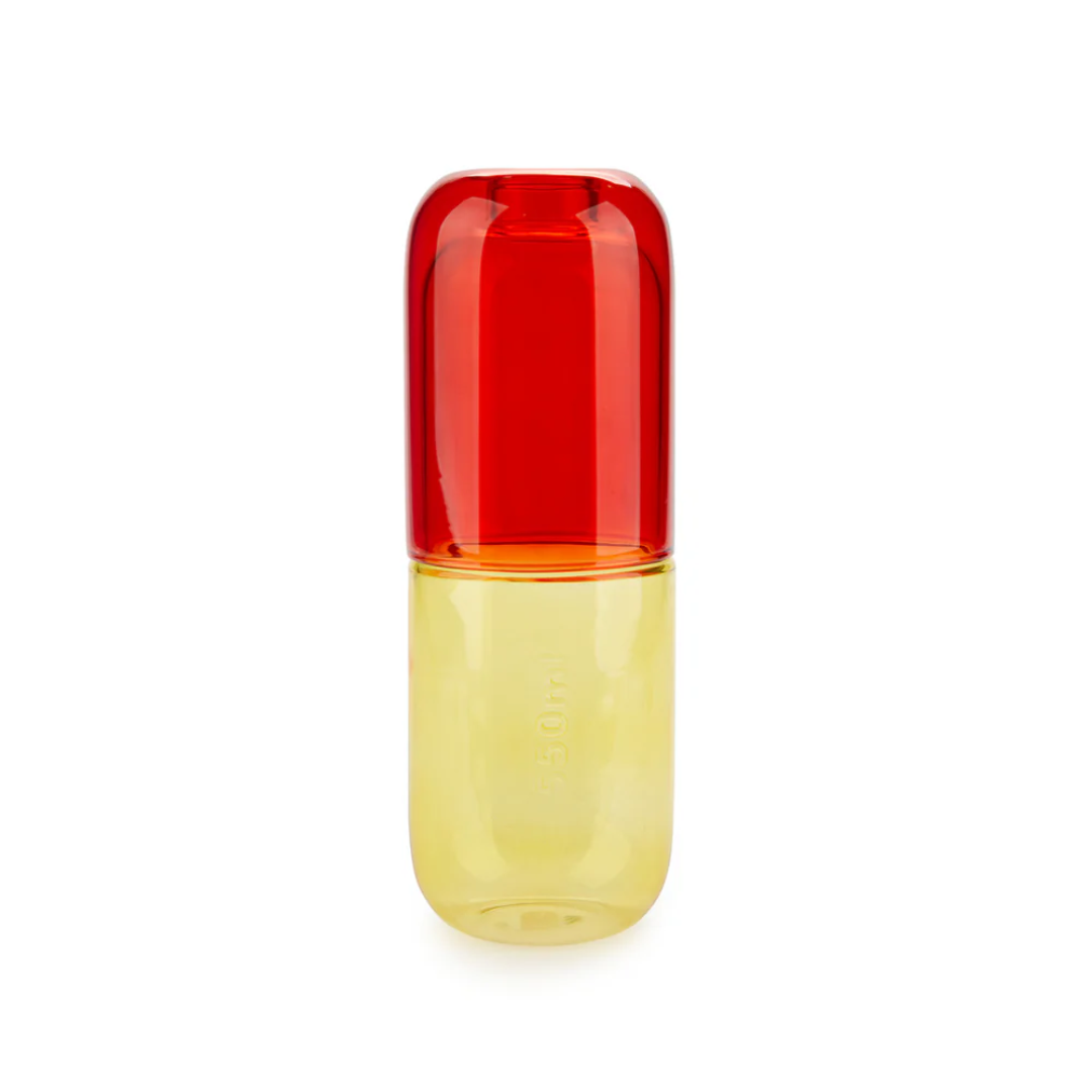 Water Pill Bottle & Glass | Red & Yellow