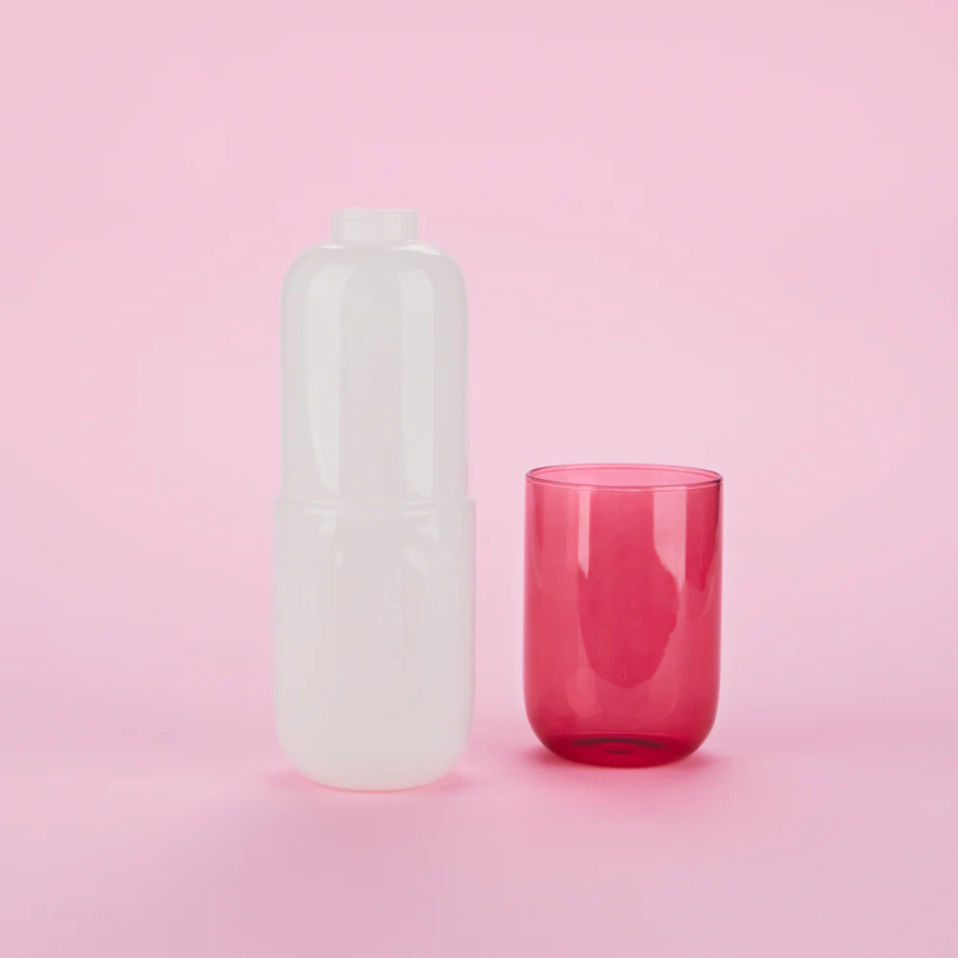 Water Pill Bottle & Glass | Pink