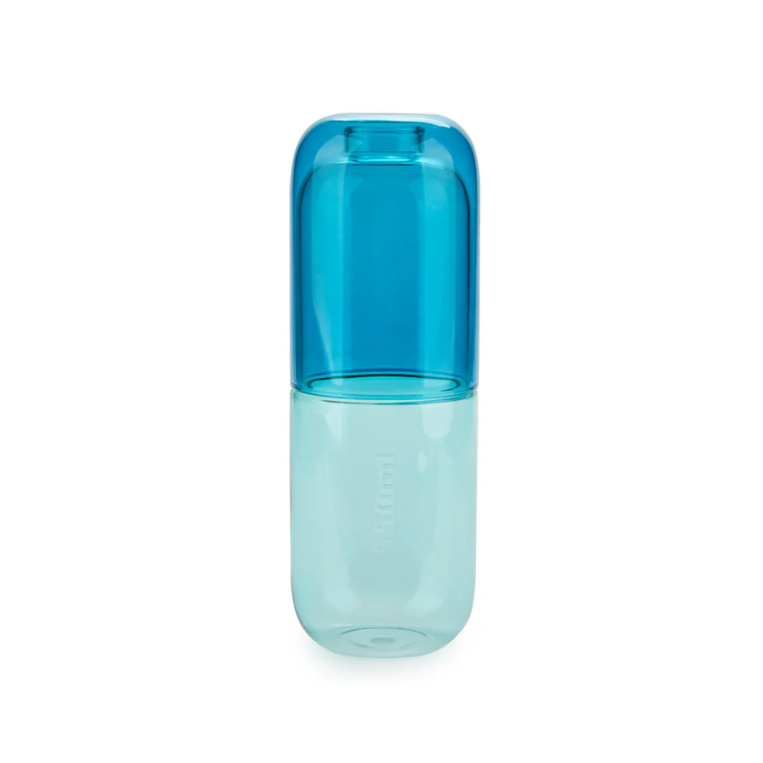Water Pill Bottle & Glass | Blue