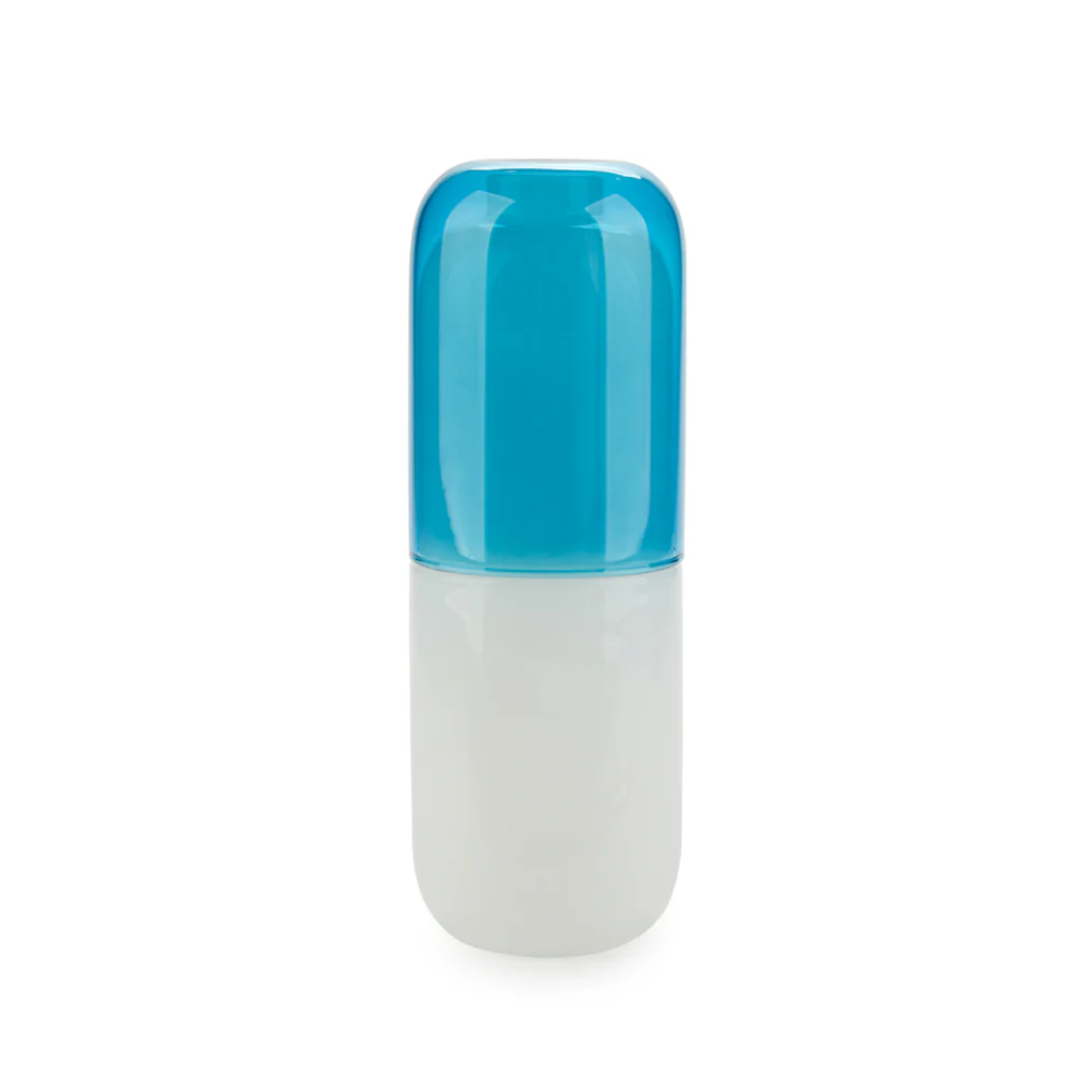 Water Pill Bottle & Glass | Blue & White