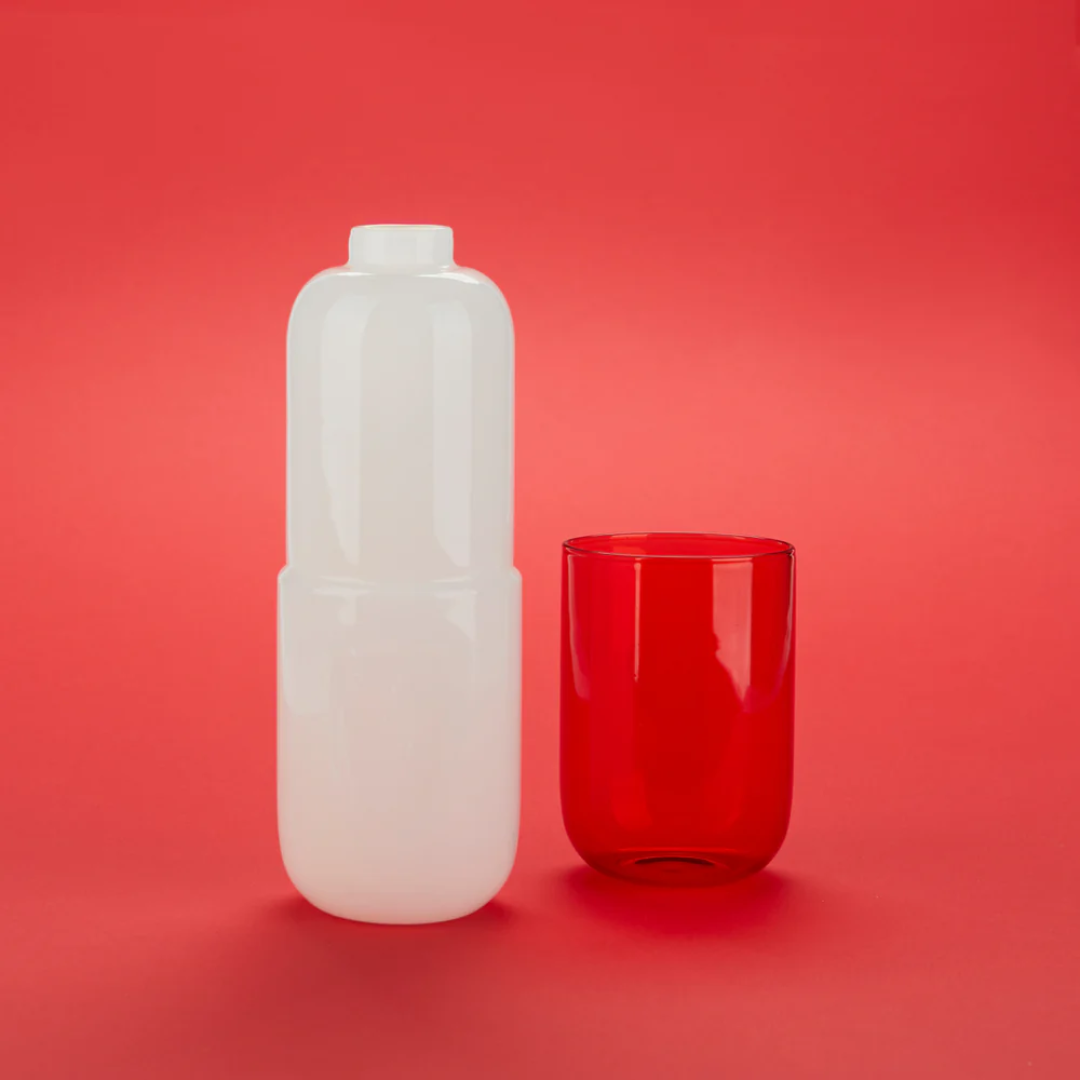 Water Pill Bottle & Glass | Red