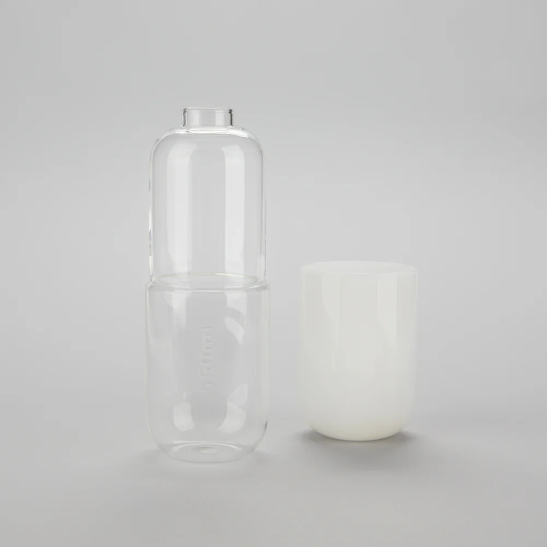 Water Pill Bottle & Glass | White
