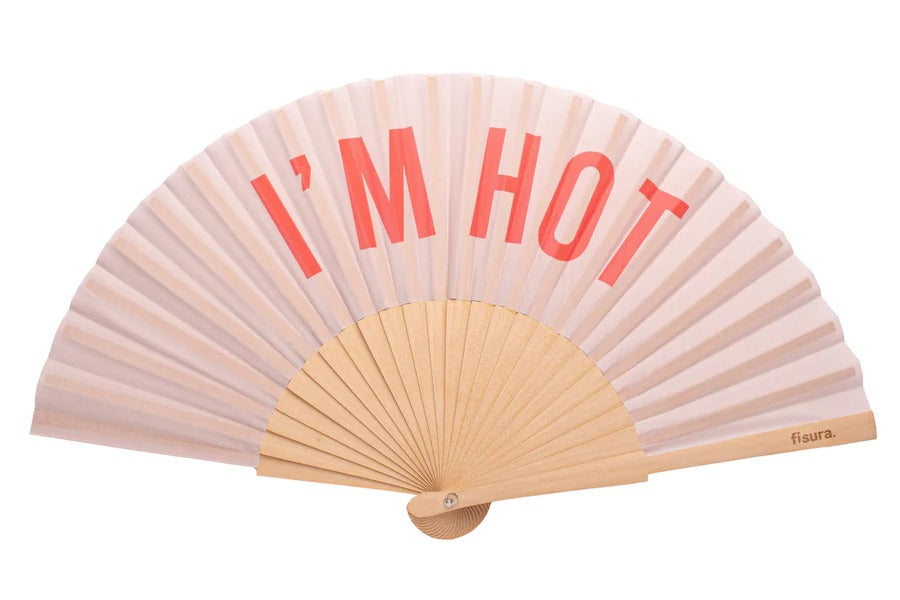 Hand Fan I'm Hot Beige & Red
