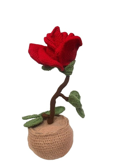 Crochet Handmade Vase With Red Flower