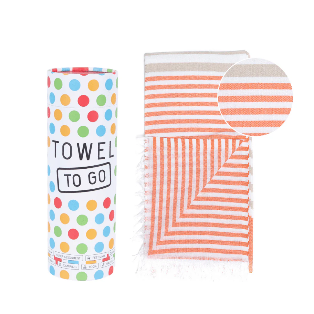 Towel to Go Beach Towel | Orange & Beige
