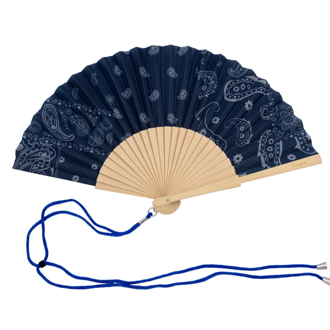 Textile Hand Fan | Blue Paisley