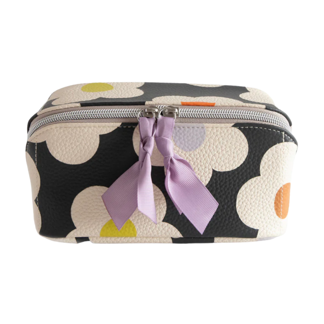 Multi Flower Charcoal Flat Lay Cosmetic Bag