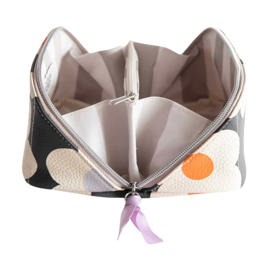 Multi Flower Charcoal Flat Lay Cosmetic Bag