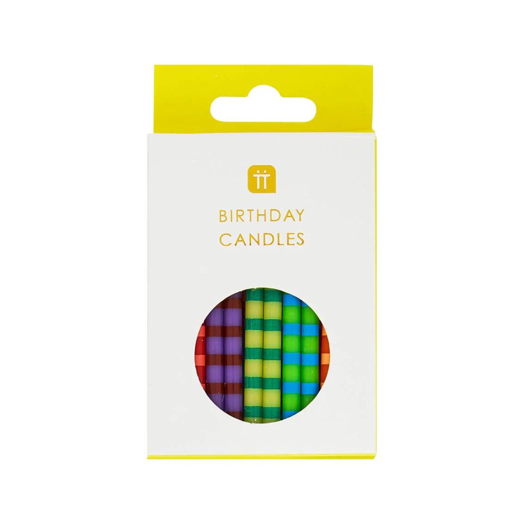 Birthday Striped Multi-Coloured Candles 24 Pack