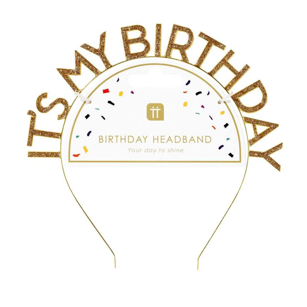 Gold Glitter 'It's My Birthday' Headband