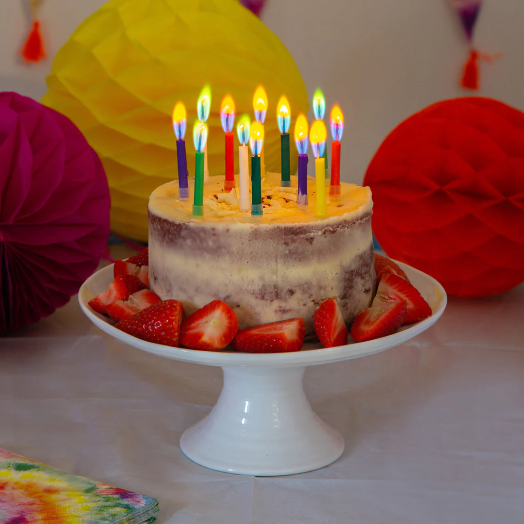 Rainbow Birthday Candles With Coloured Flames 12 Pack