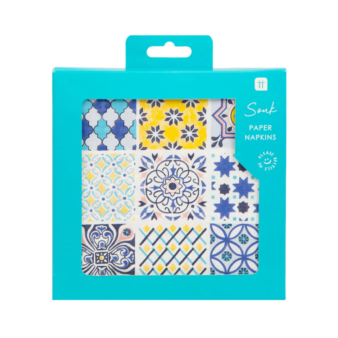 Moroccan Souk Blue Paper Napkins 20 Pack