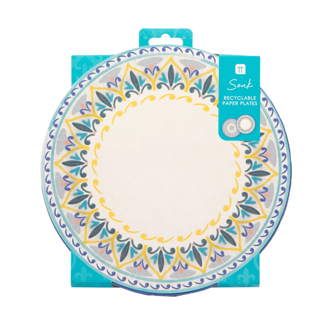 Moroccan Souk Blue Paper Plates 12 Pack