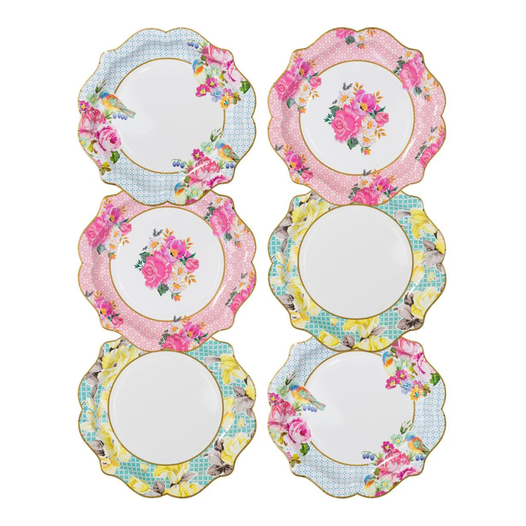 Light Pink & Blue Floral Paper Plates