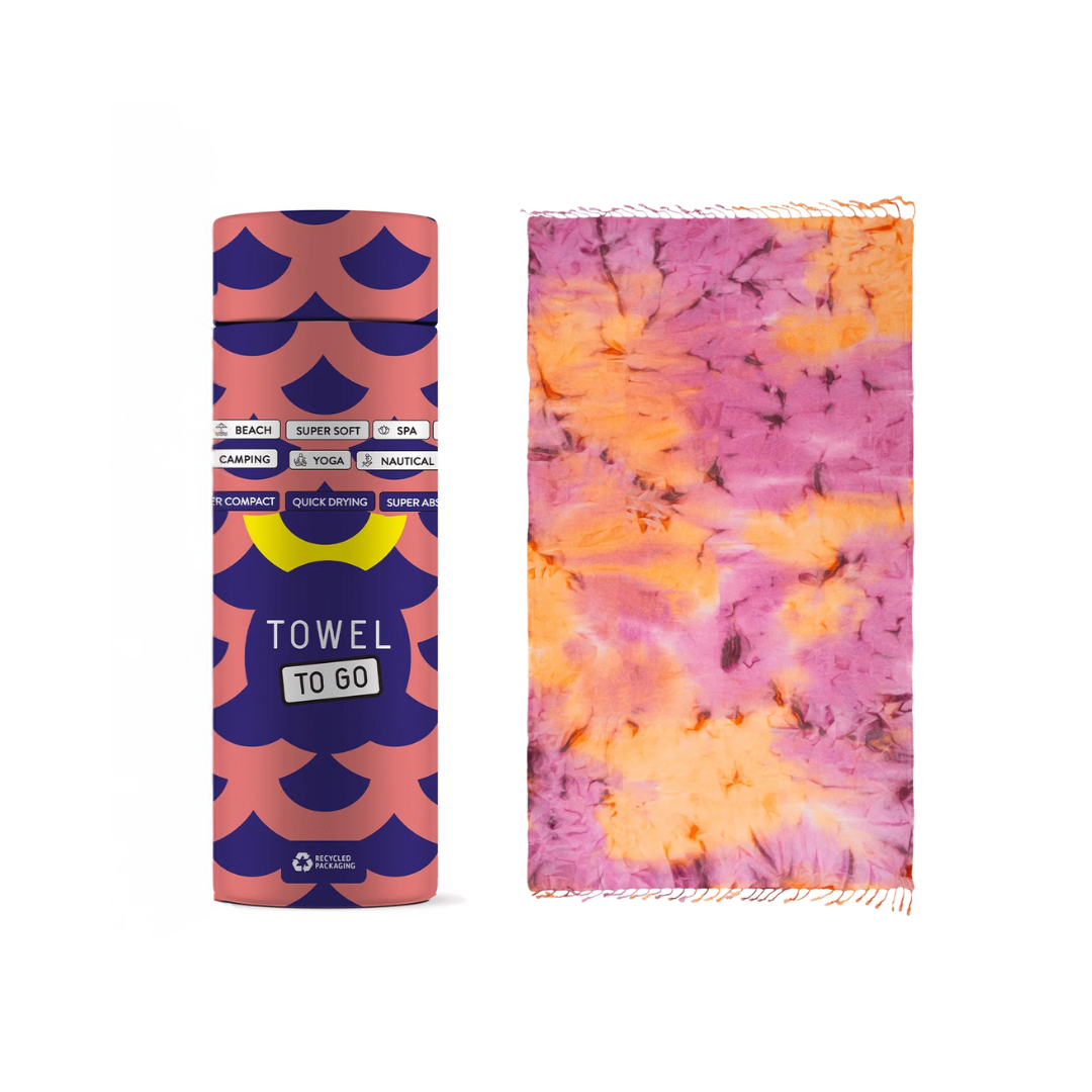 Towel to Go Convertible Towel Kimono | Purple & Orange Tie Dye